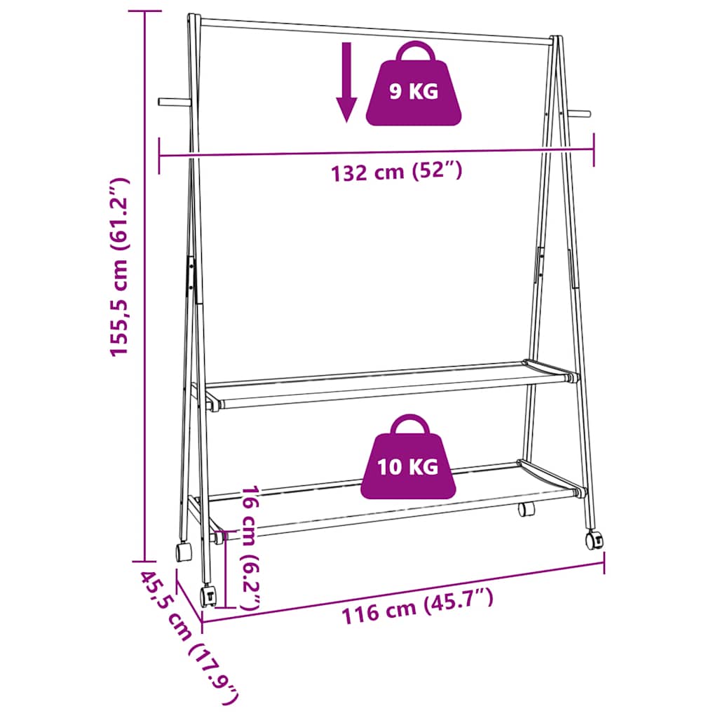 Clothes Rack with Shelves and Wheels 132x45,5x155,5 cm Bamboo