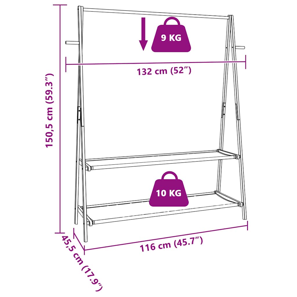 Clothes Rack with Shelves 132x45,5x150,5 cm Bamboo