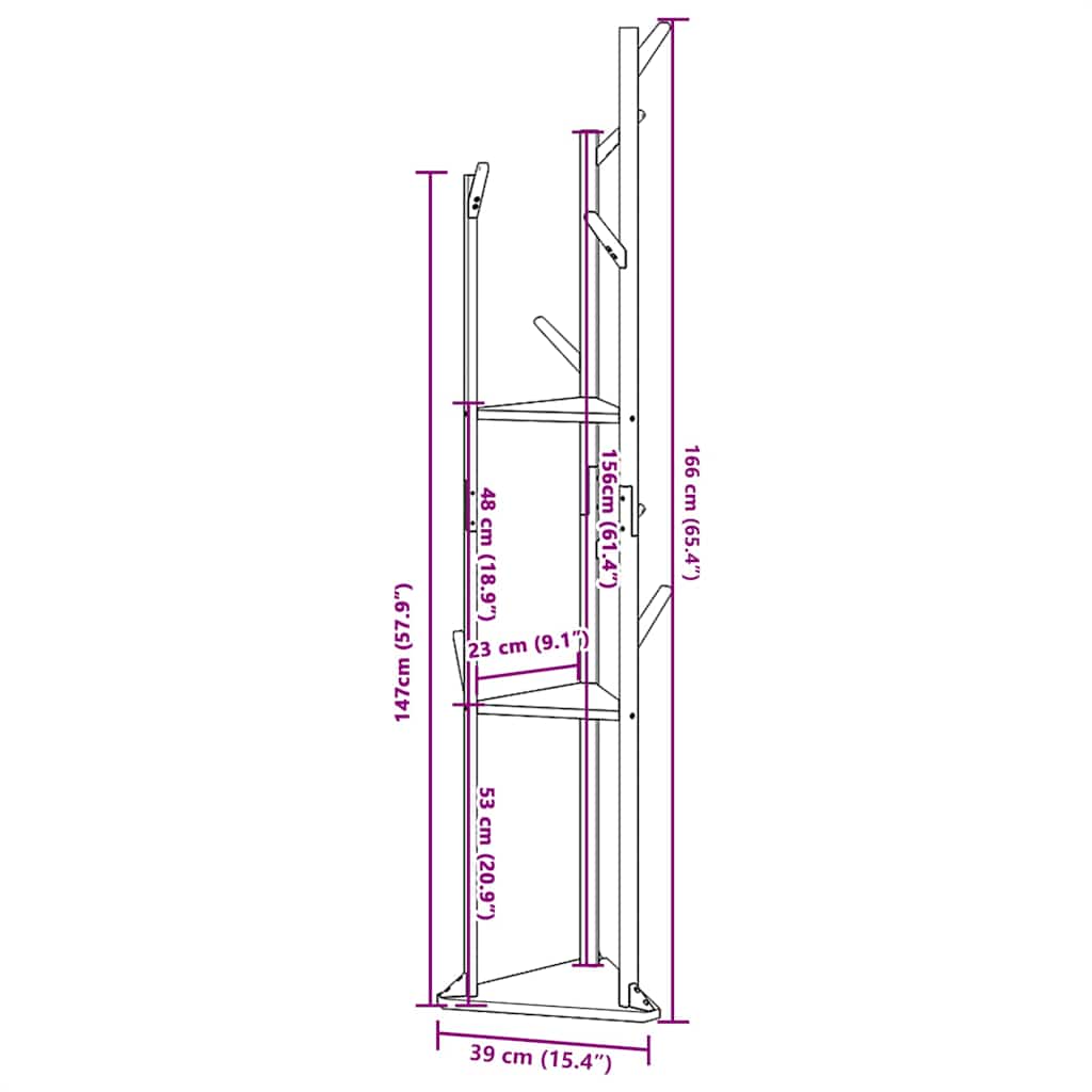 Coat Stand with Hooks and Shelves 39x33x166 cm Bamboo