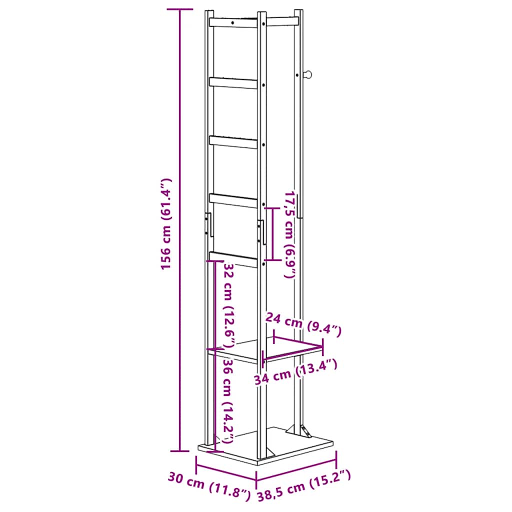 Coat Stand with Hooks and Shelves 38,5x30x156 cm Bamboo