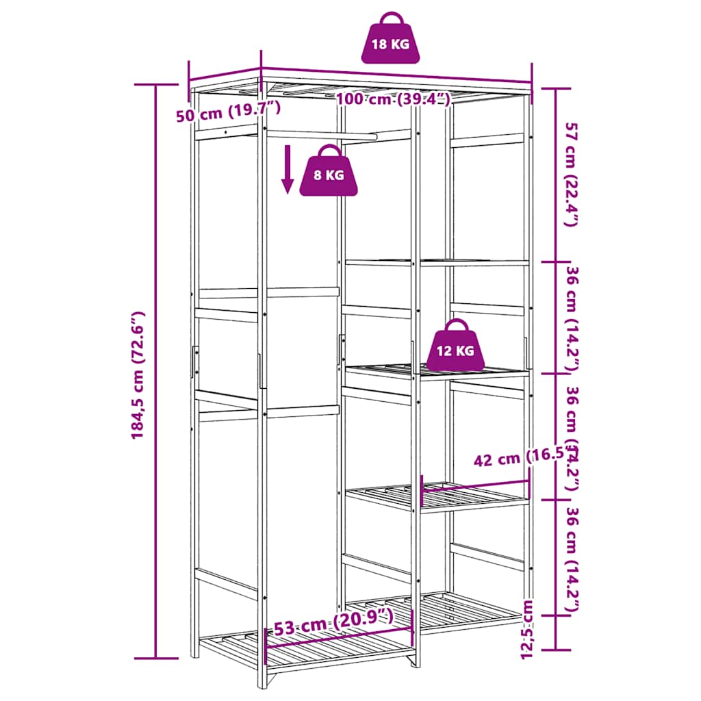Clothes Rack with Shelves 100x50x184,5 cm Bamboo