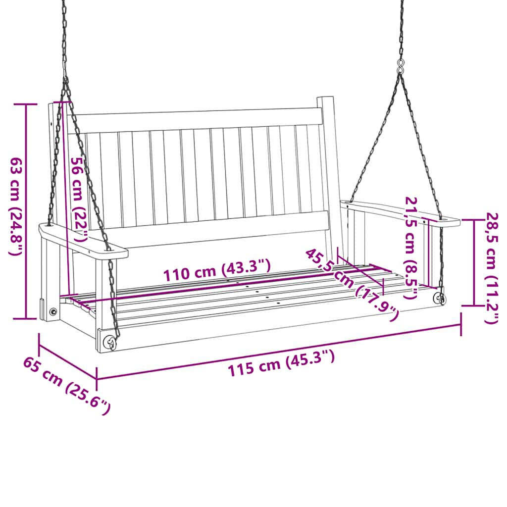 Garden Swing Bench with Metal Chains Black Solid Wood Fir
