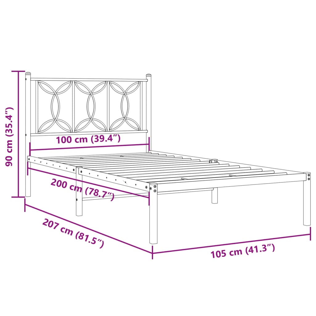 Bed Frame | White | Steel | 100x200 cm | Modern | Single Bed