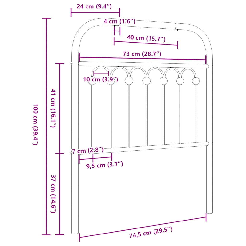 Metal Replace Headboard Black 75 cm