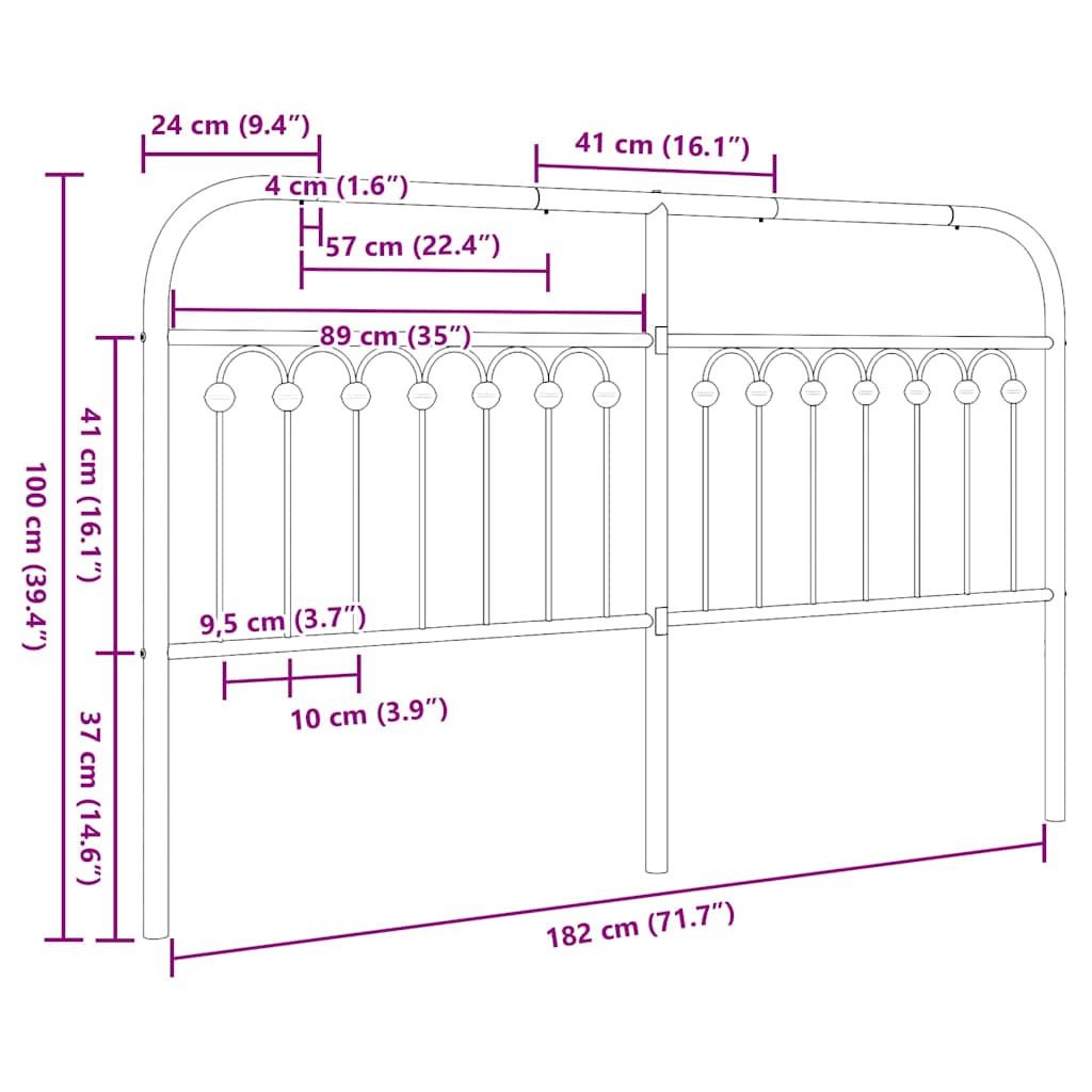 Metal Replace Headboard Black 180 cm
