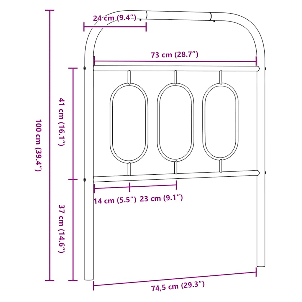 Metal Replace Headboard Black 75 cm