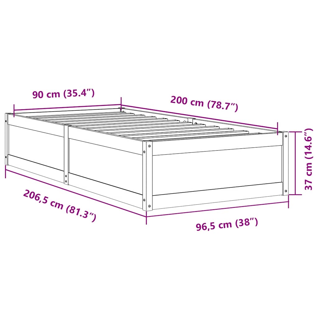 Bed Frame without Mattress White 90x200 cm Solid Wood Pine