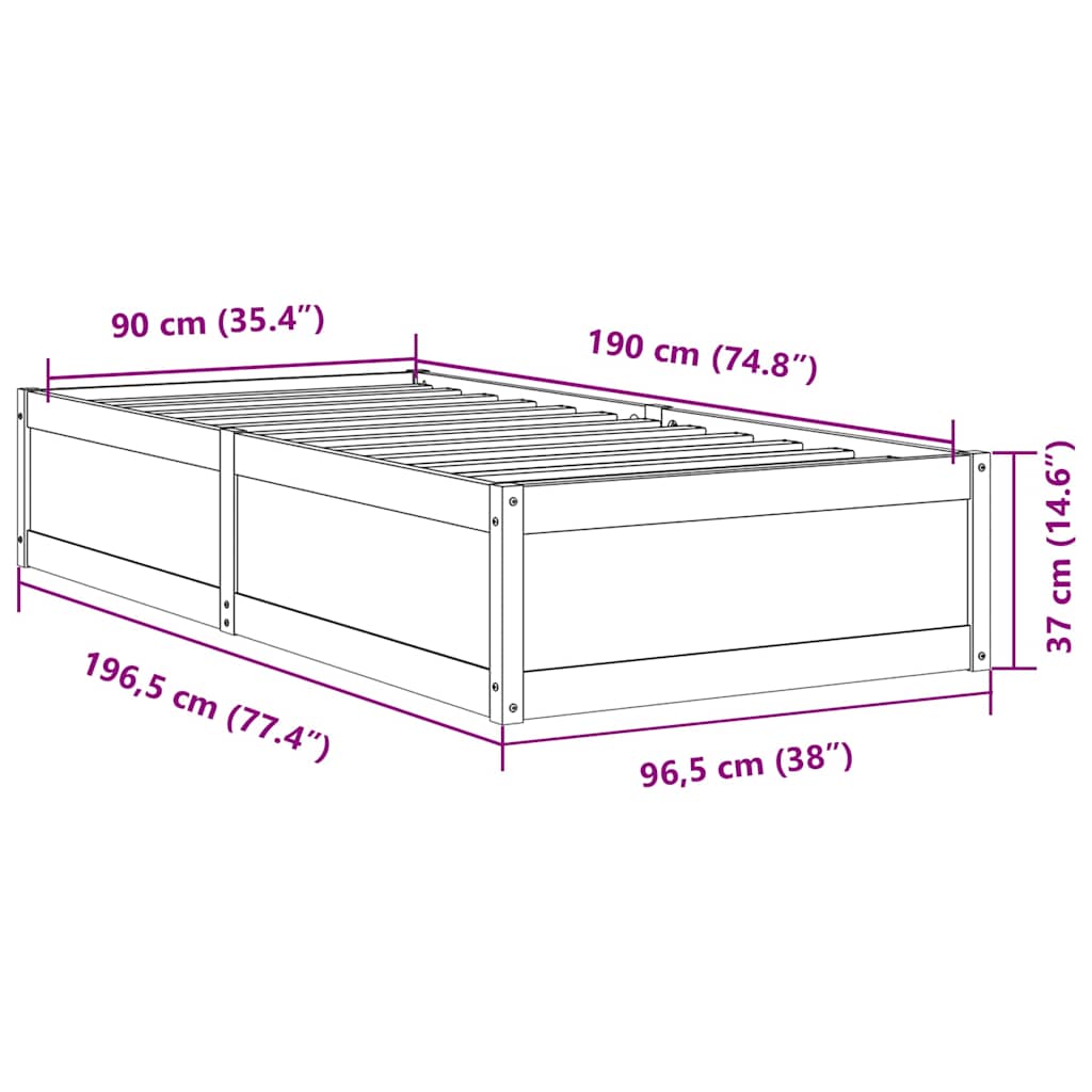 Bed Frame without Mattress White 90x190 cm Single Solid Wood Pine