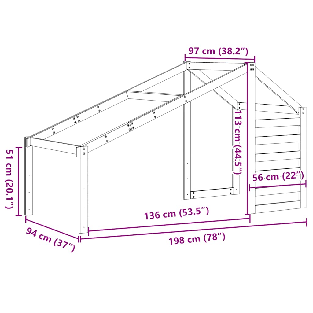 Kids' Bed Roof Wax Brown 198x97x113 cm Solid Wood Pine