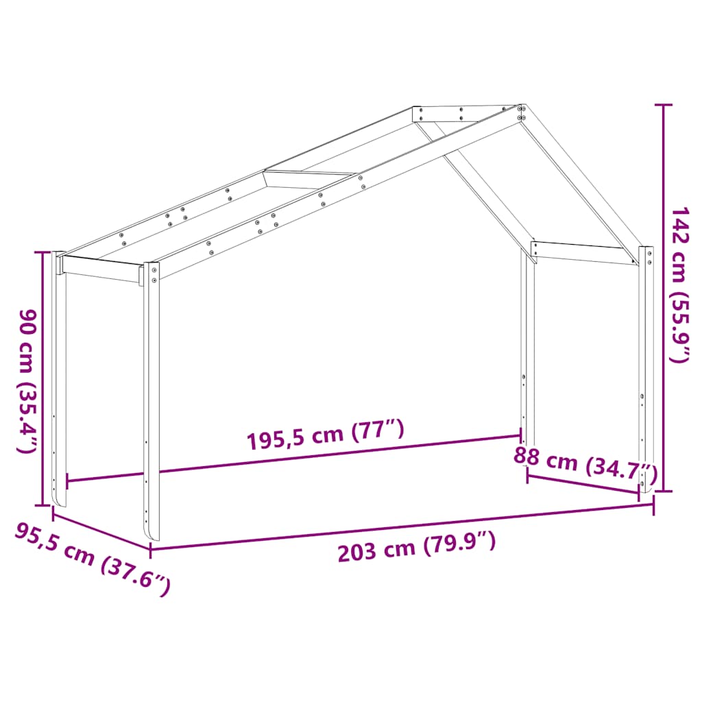 Kids' Bed Roof 203x95.5x142 cm Solid Wood Pine