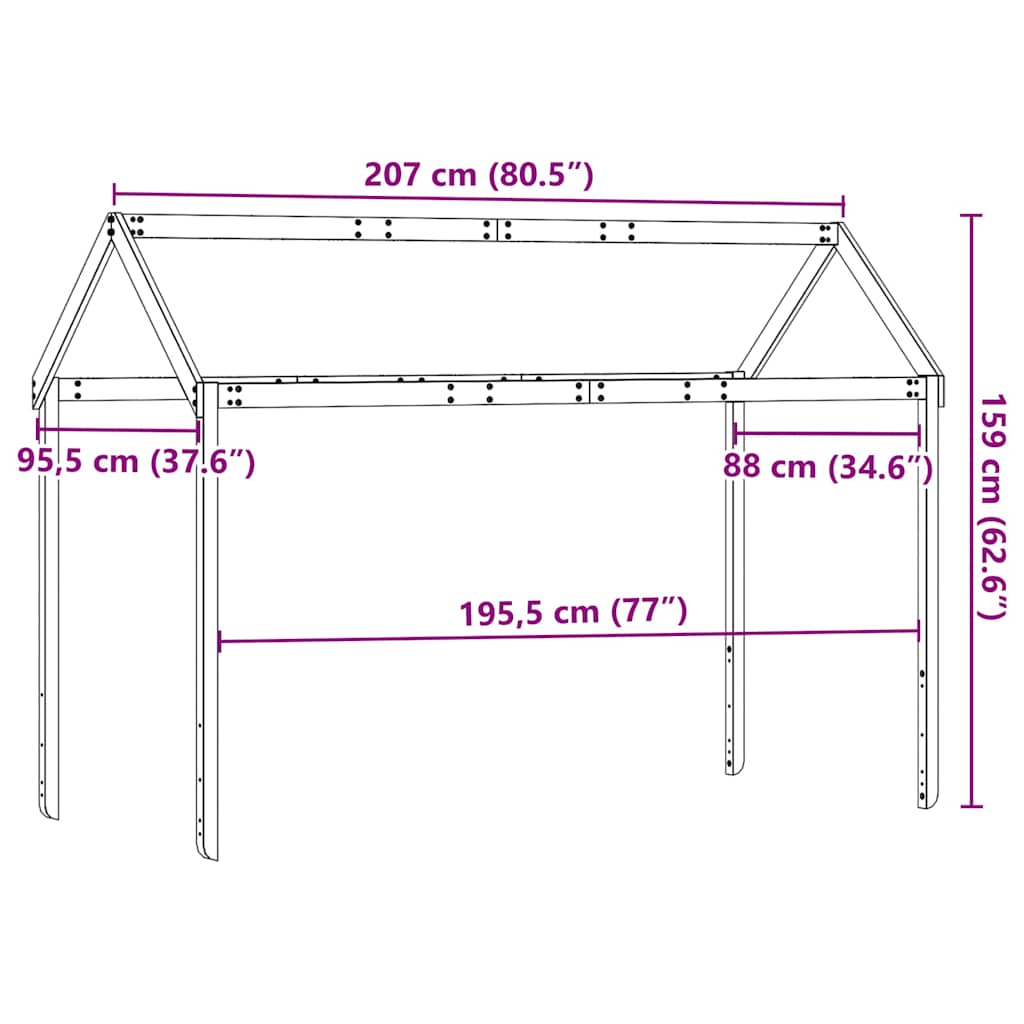 Kids' Bed Roof Wax Brown 207x95.5x159 cm Solid Wood Pine