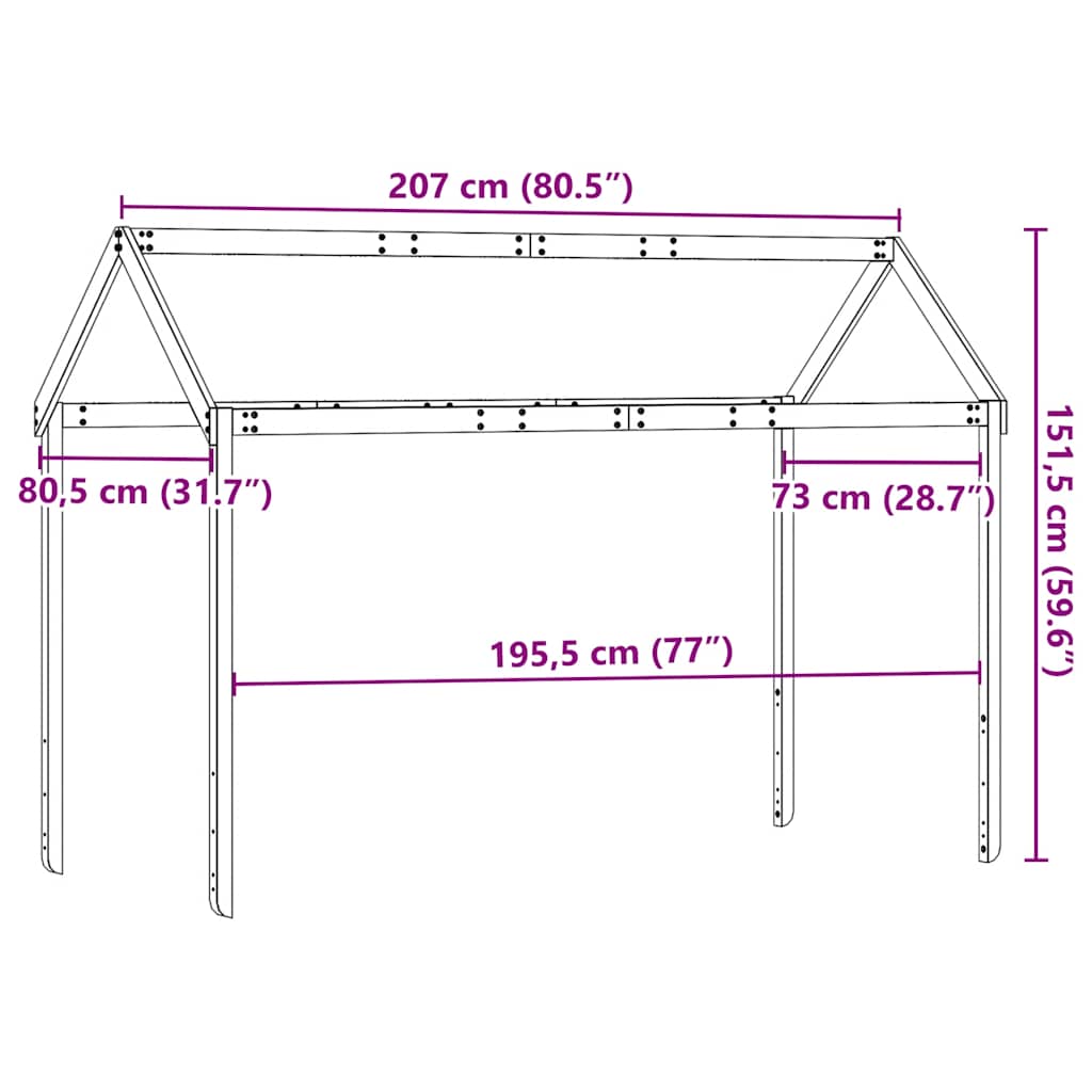 Kids' Bed Roof 207x80.5x151.5 cm Solid Wood Pine