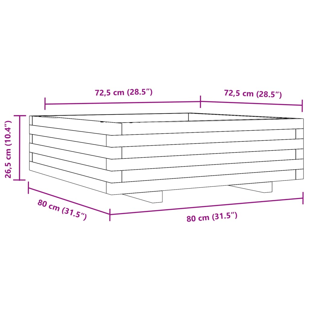 Garden Planter Wax Brown 80x80x26.5 cm Solid Wood Pine