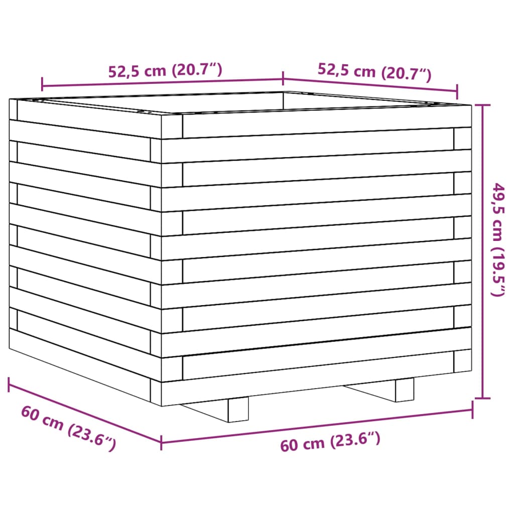 Garden Planter White 60x60x49.5 cm Solid Wood Pine