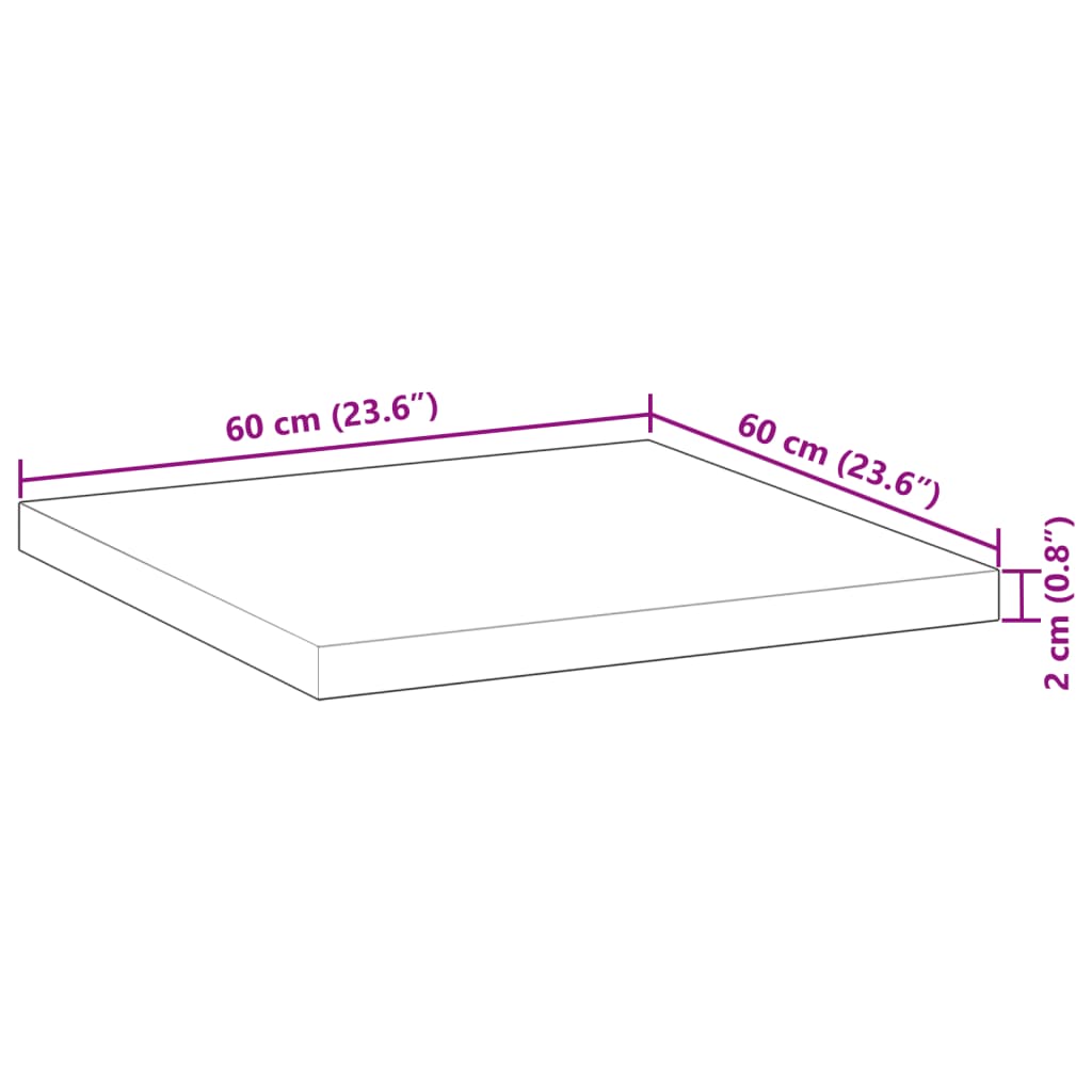 Table Top Square 60x60x2 cm Solid Wood Acacia