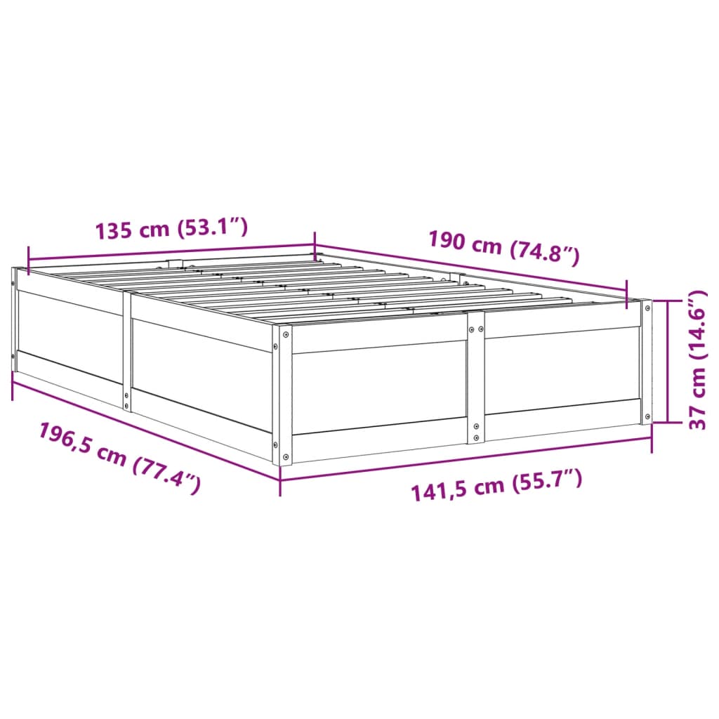 Bed Frame without Mattress White 135x190 cm Double Solid Wood Pine