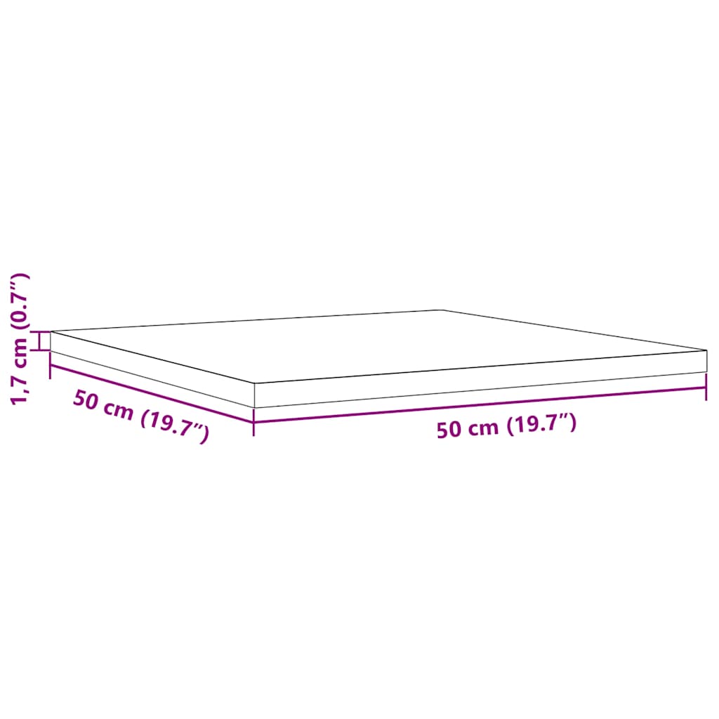 Table Top 50x50x1,7 cm Square Solid Wood Pine