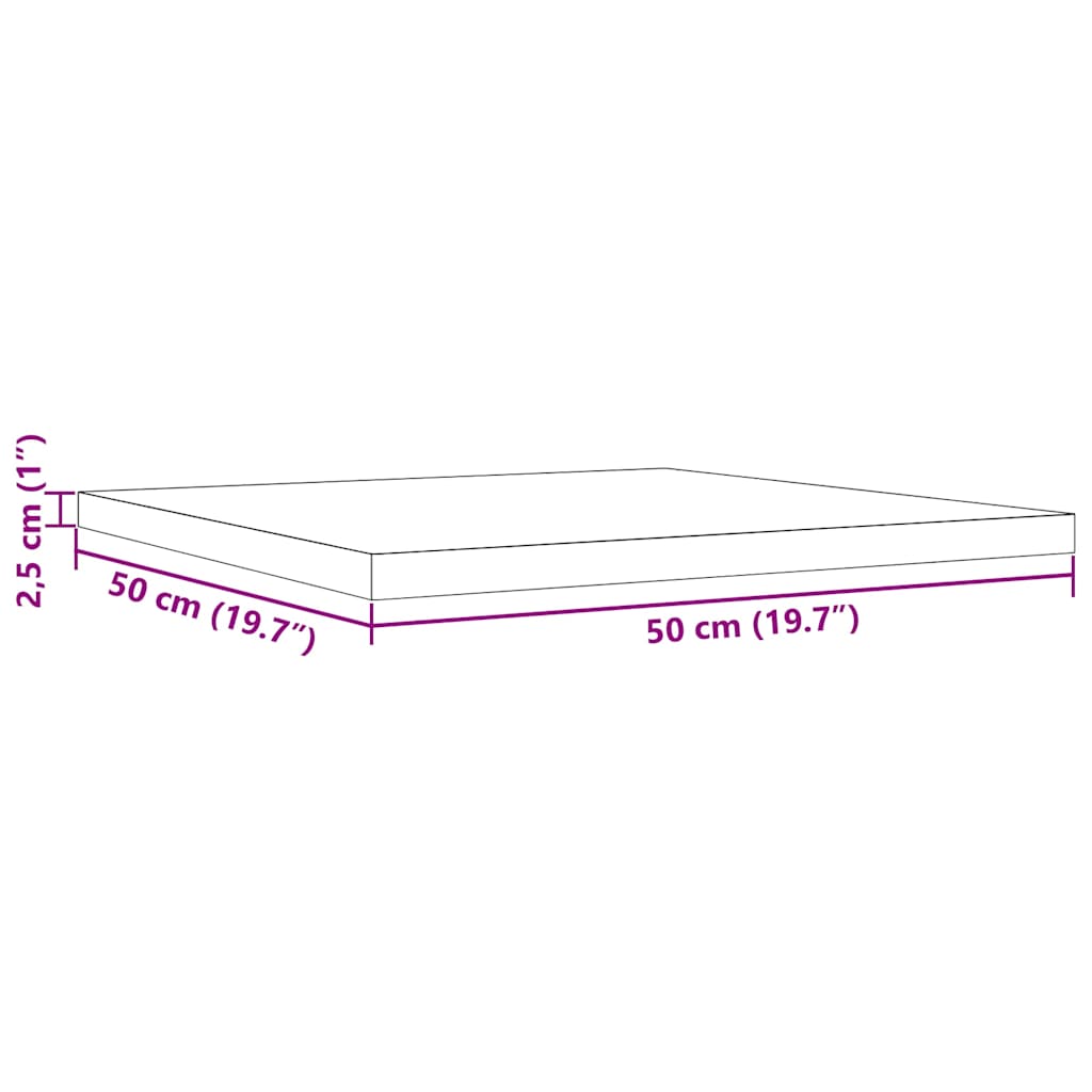 Table Top 50x50x2,5 cm Square Solid Wood Pine