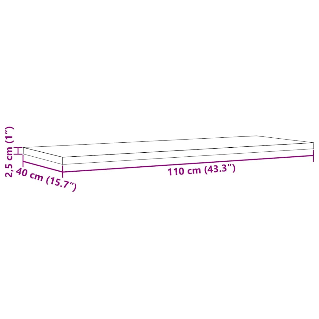Table Top 110x40x2,5 cm Rectangular Solid Wood Pine