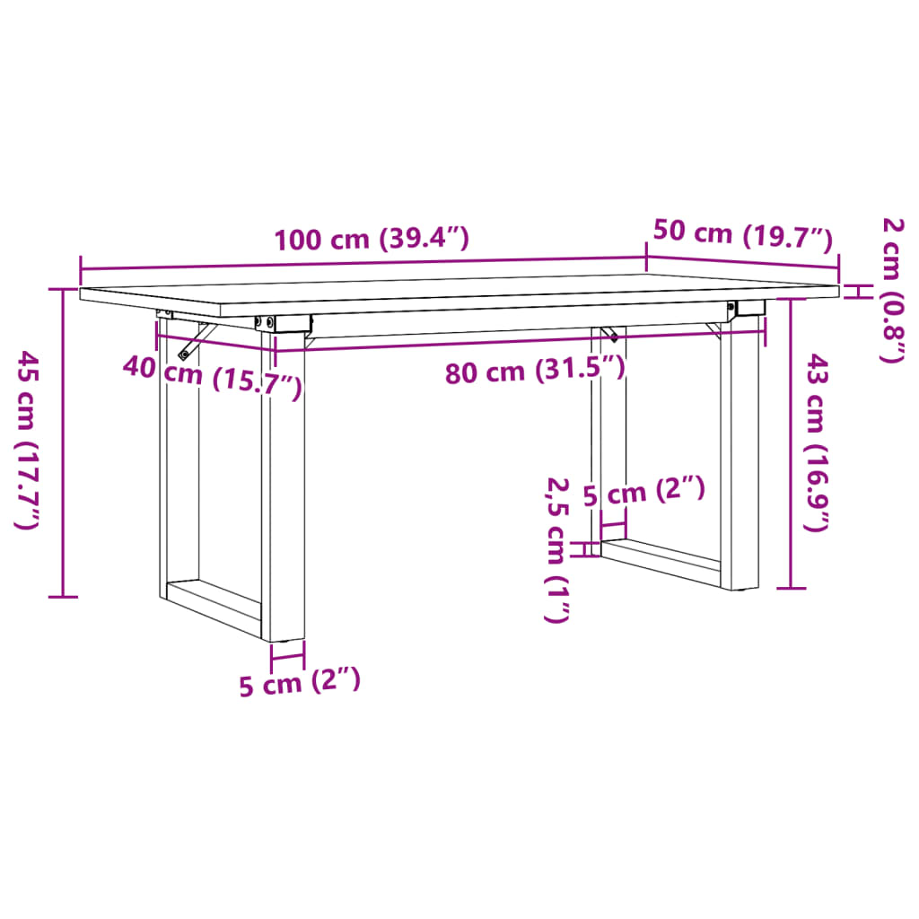 Coffee Table O-Frame 100x50x45 cm Solid Wood Pine and Steel