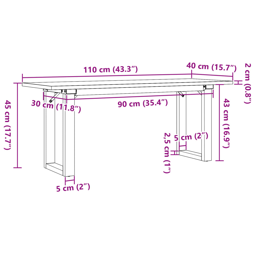 Coffee Table O-Frame 110x40x45 cm Solid Wood Pine and Steel