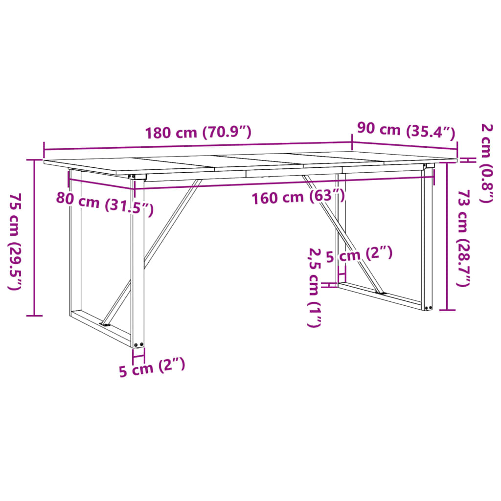 Dining Table O-Frame 180x90x75 cm Solid Wood Pine and Steel