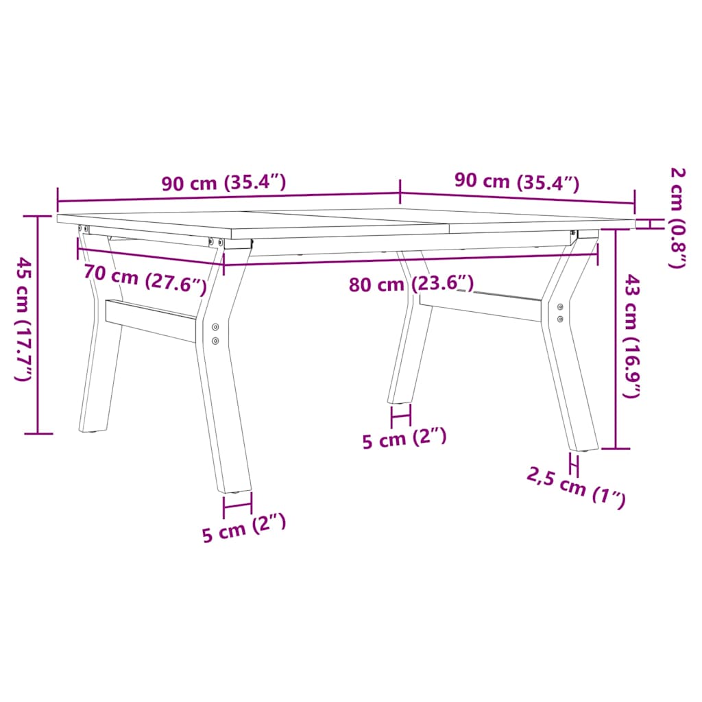 Coffee Table Y-Frame 90x90x45 cm Solid Wood Pine and Steel
