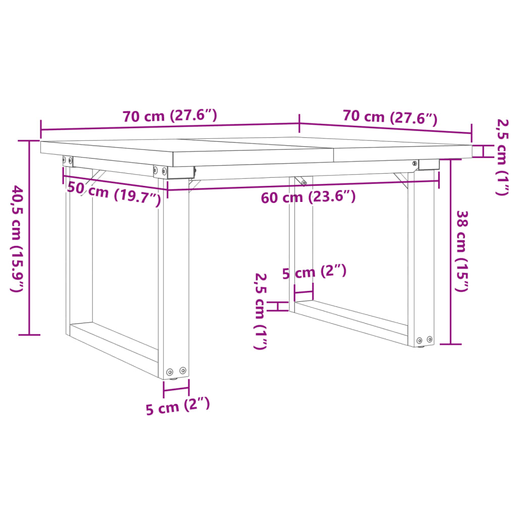 Coffee Table O-Frame 70x70x40,5 cm Solid Wood Pine and Steel