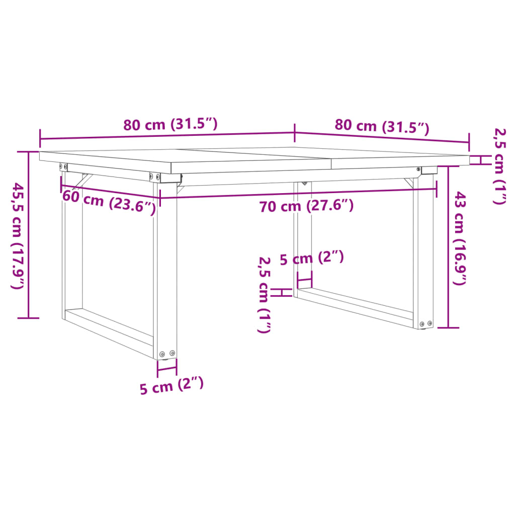Coffee Table O-Frame 80x80x45,5 cm Solid Wood Pine and Steel
