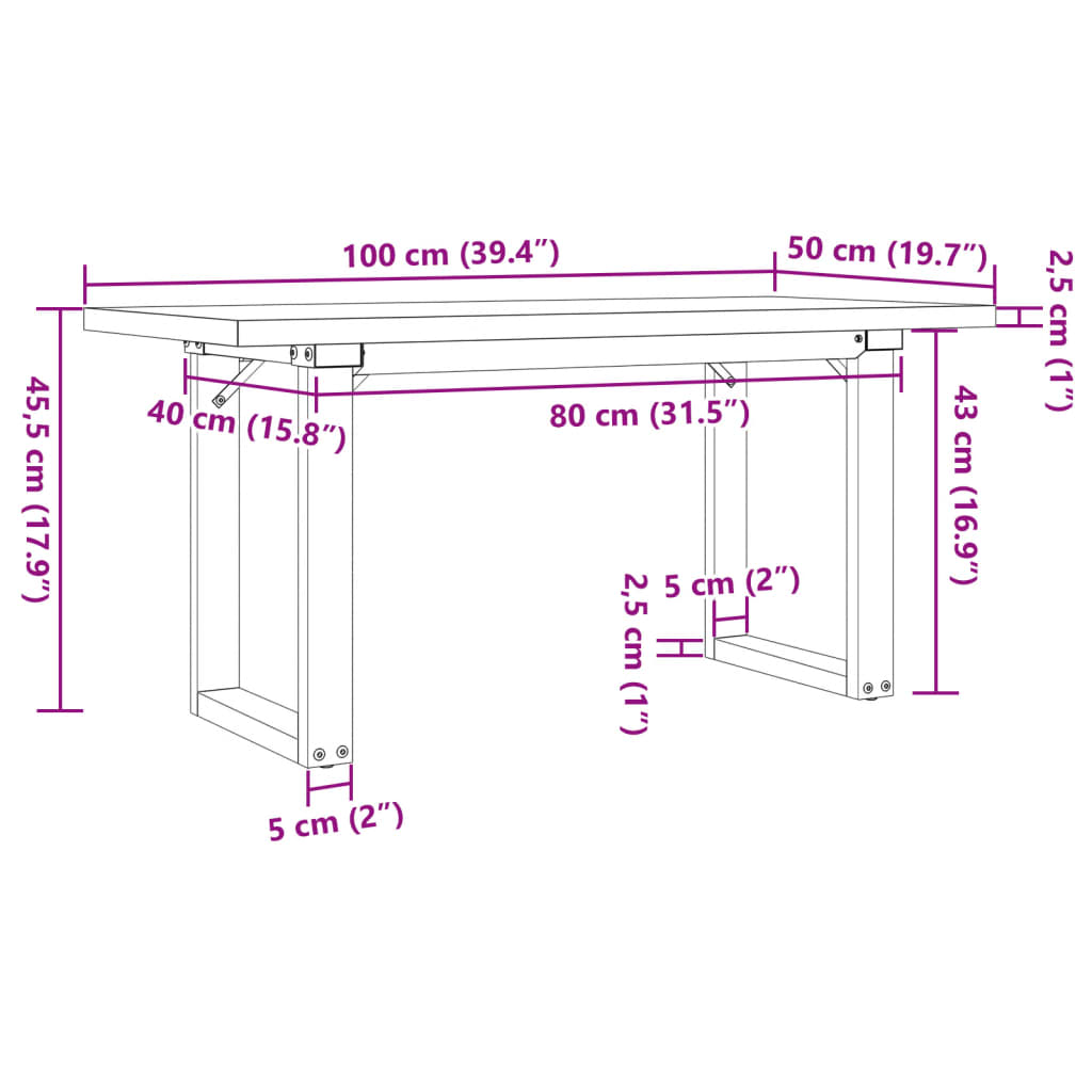 Coffee Table O-Frame 100x50x45,5 cm Solid Wood Pine and Steel