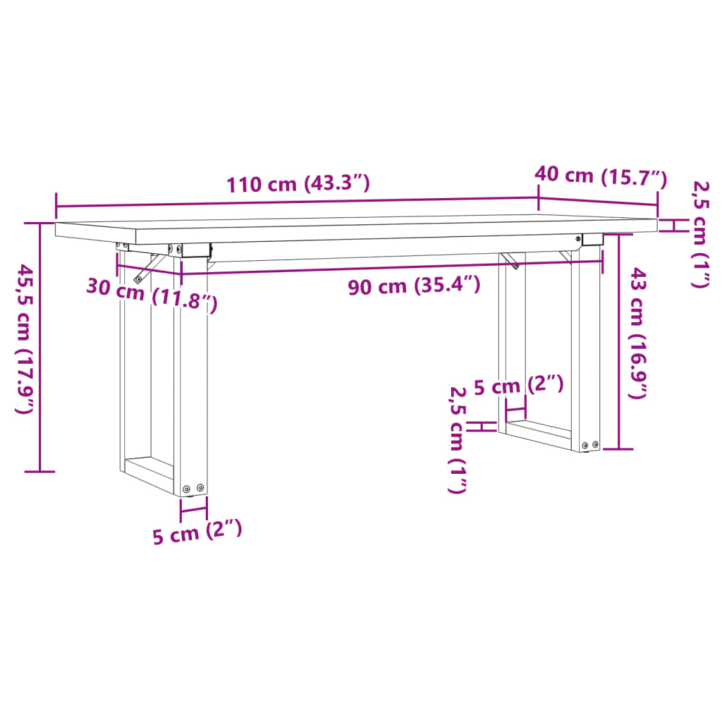 Coffee Table O-Frame 110x40x45,5 cm Solid Wood Pine and Steel