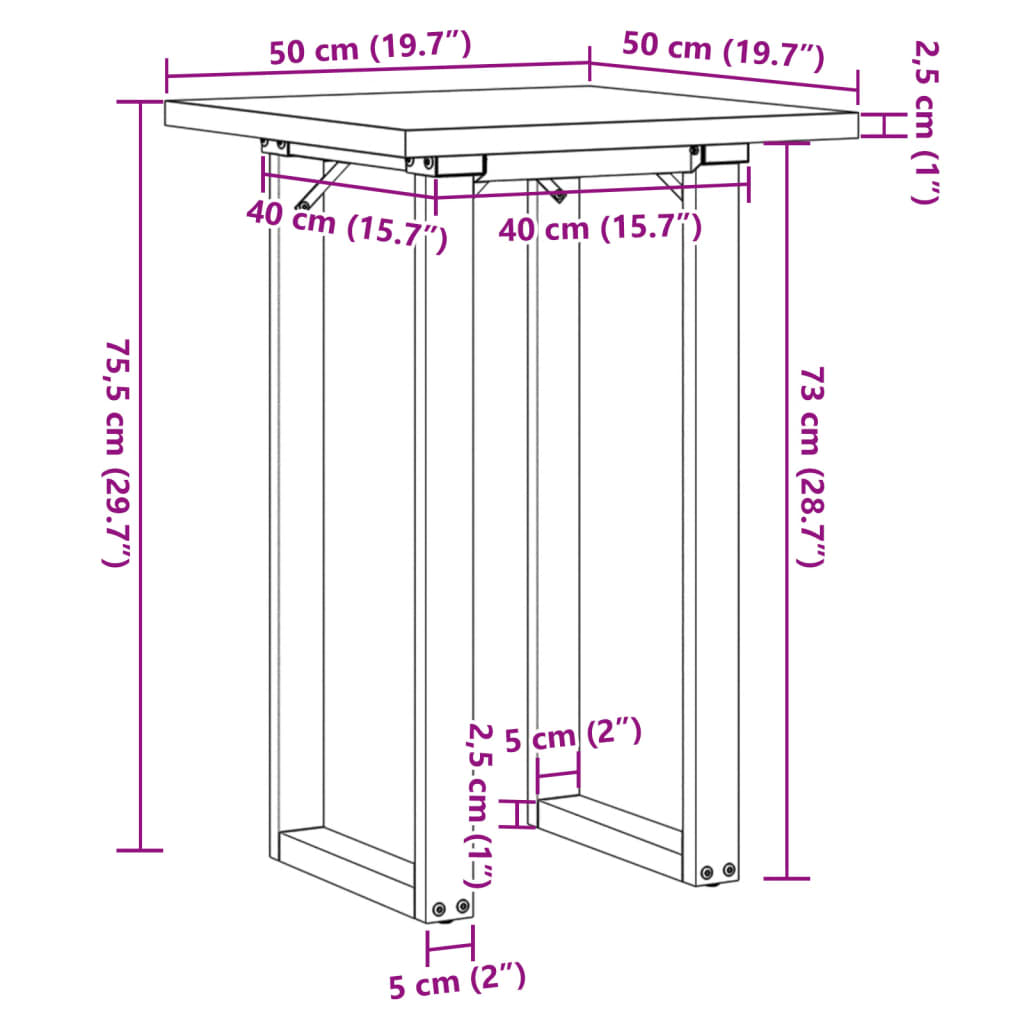 Dining Table O-Frame 50x50x75,5 cm Solid Wood Pine and Steel