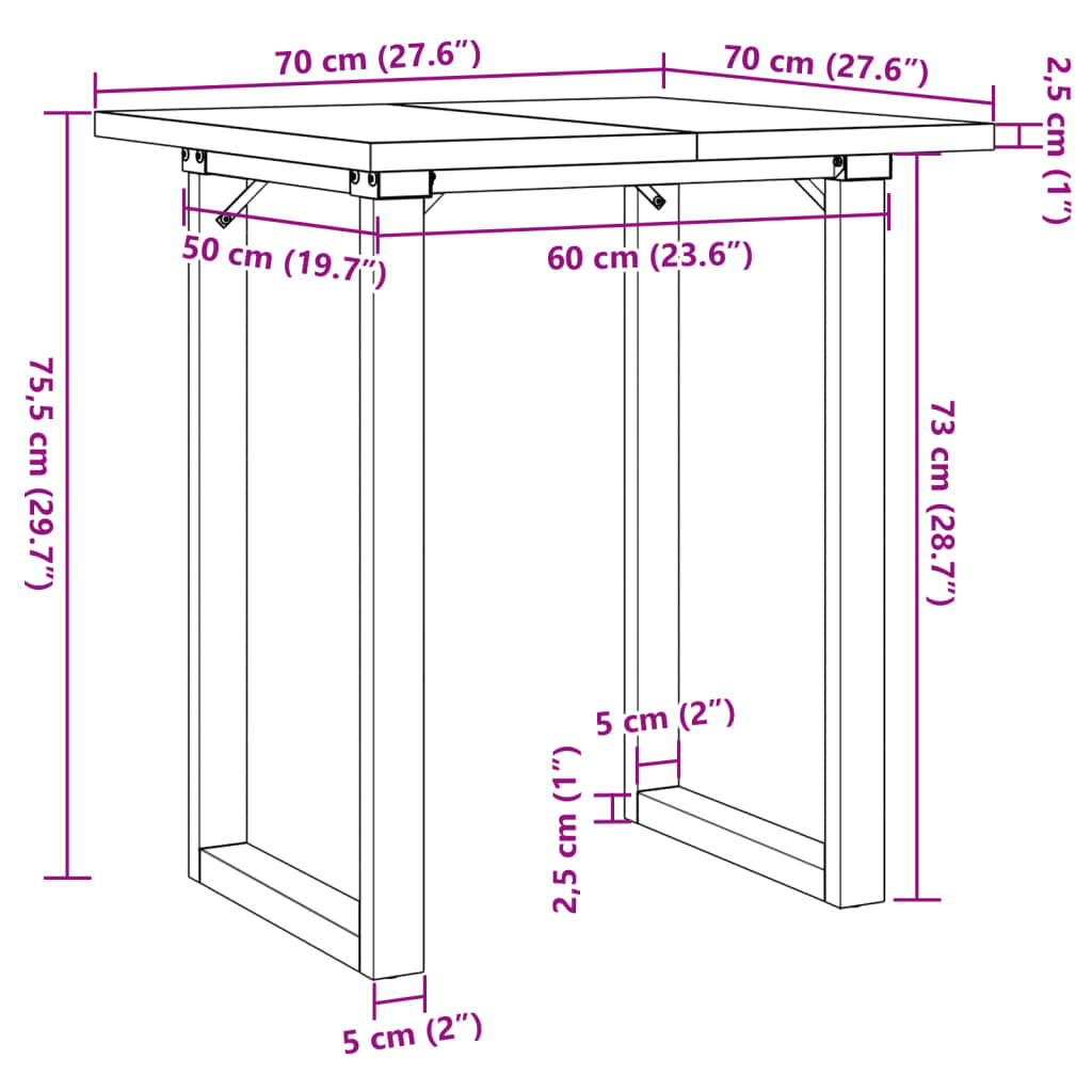 Dining Table O-Frame 70x70x75,5 cm Solid Wood Pine and Steel