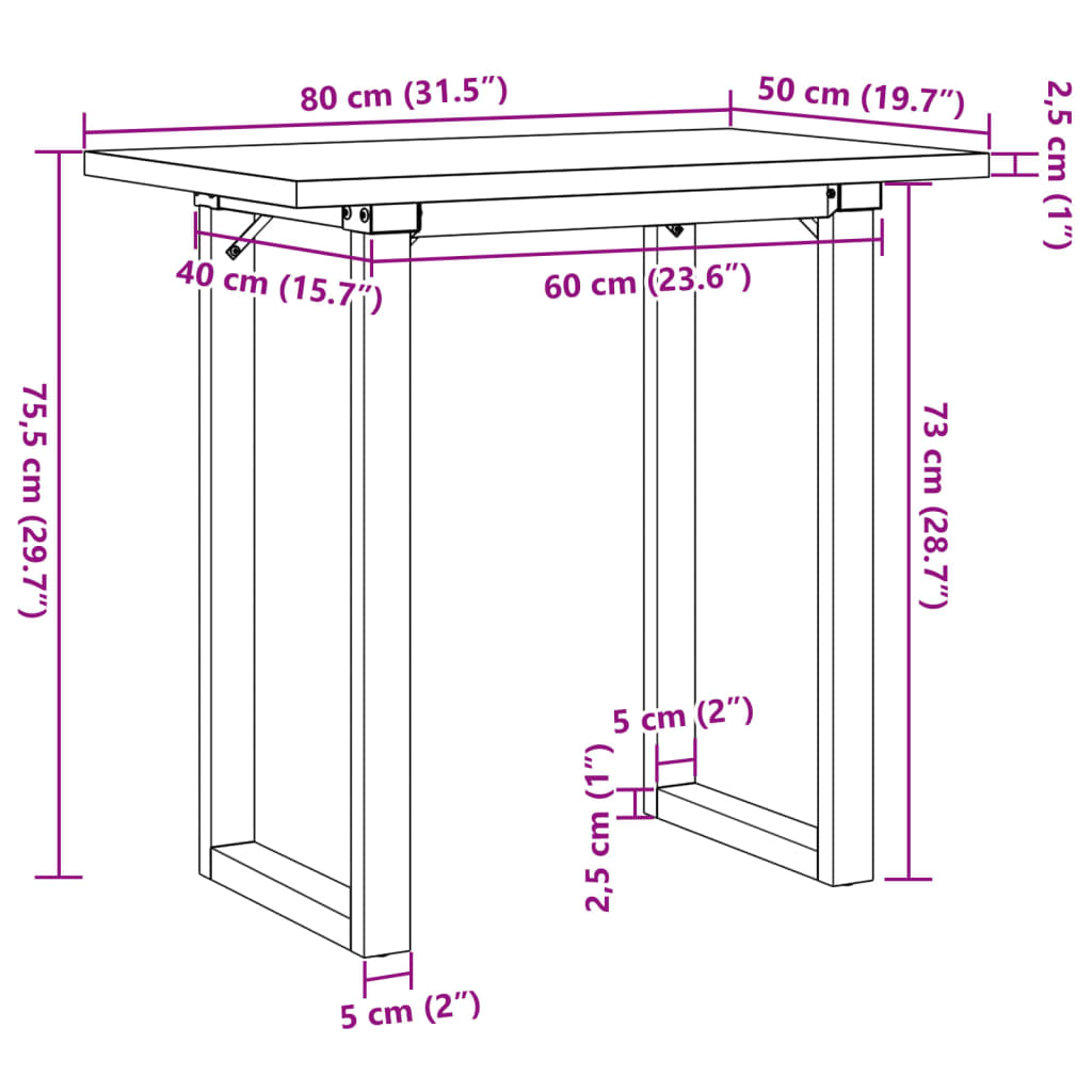 Dining Table O-Frame 80x50x75,5 cm Solid Wood Pine and Steel