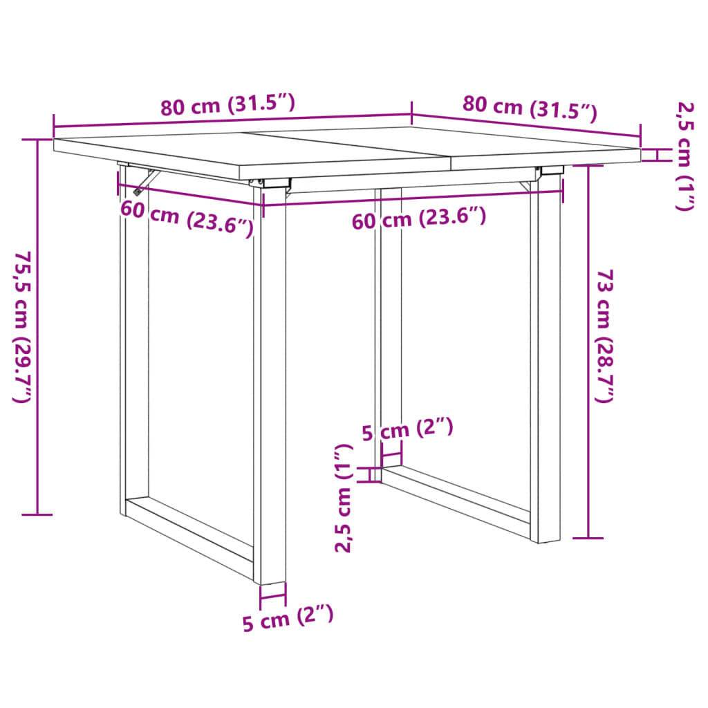 Dining Table O-Frame 80x80x75,5 cm Solid Wood Pine and Steel