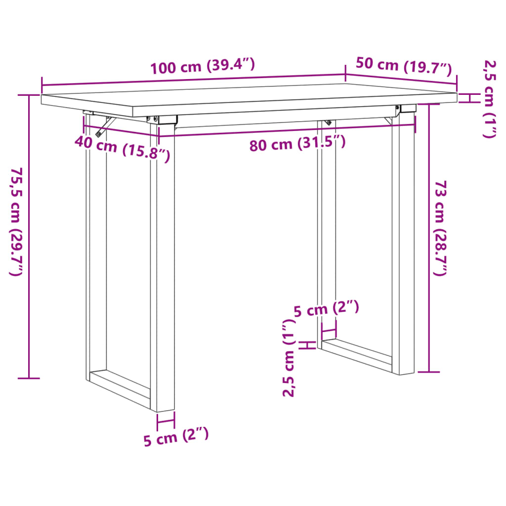 Dining Table O-Frame 100x50x75,5 cm Solid Wood Pine and Steel