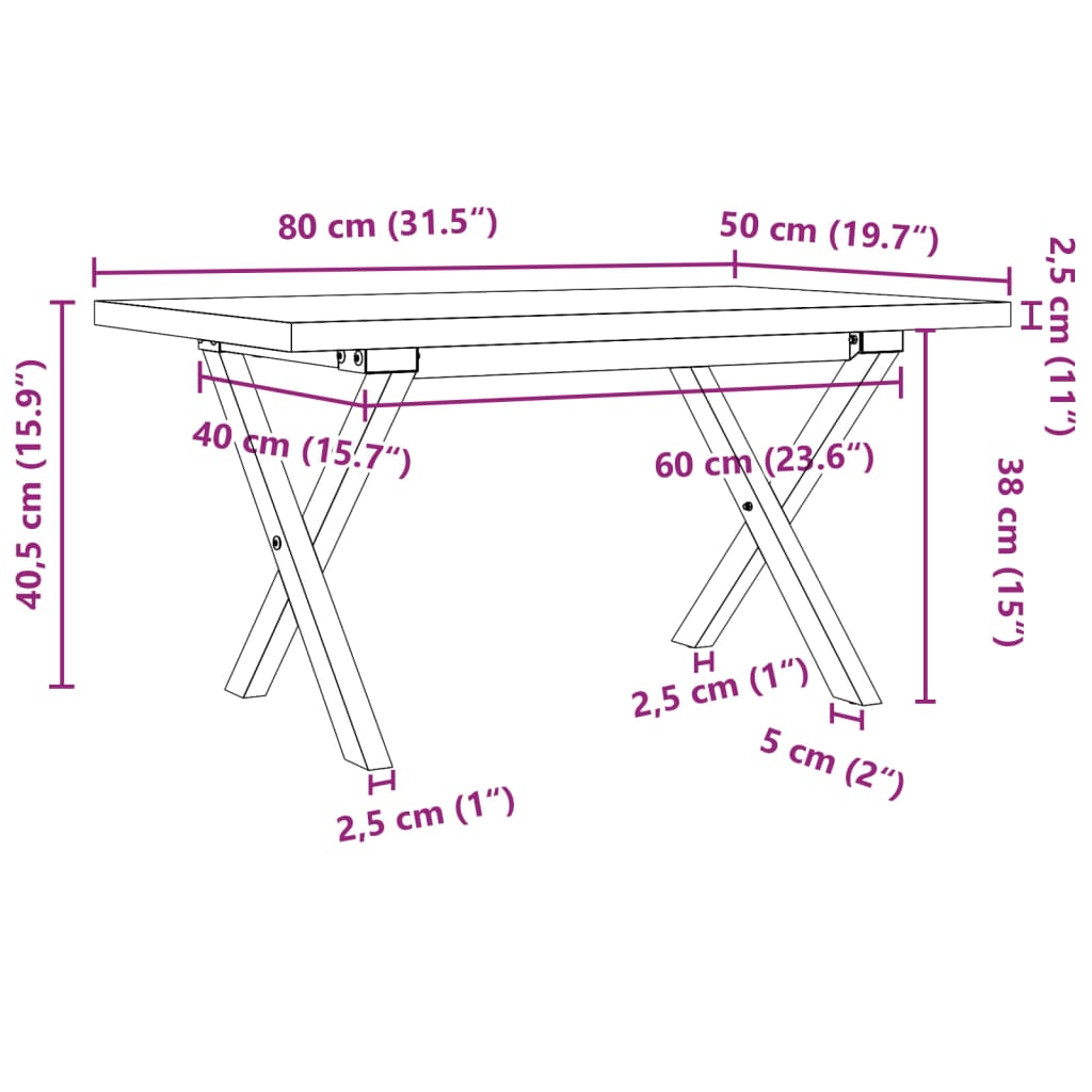 Coffee Table X-Frame 80x50x40,5 cm Solid Wood Pine and Steel