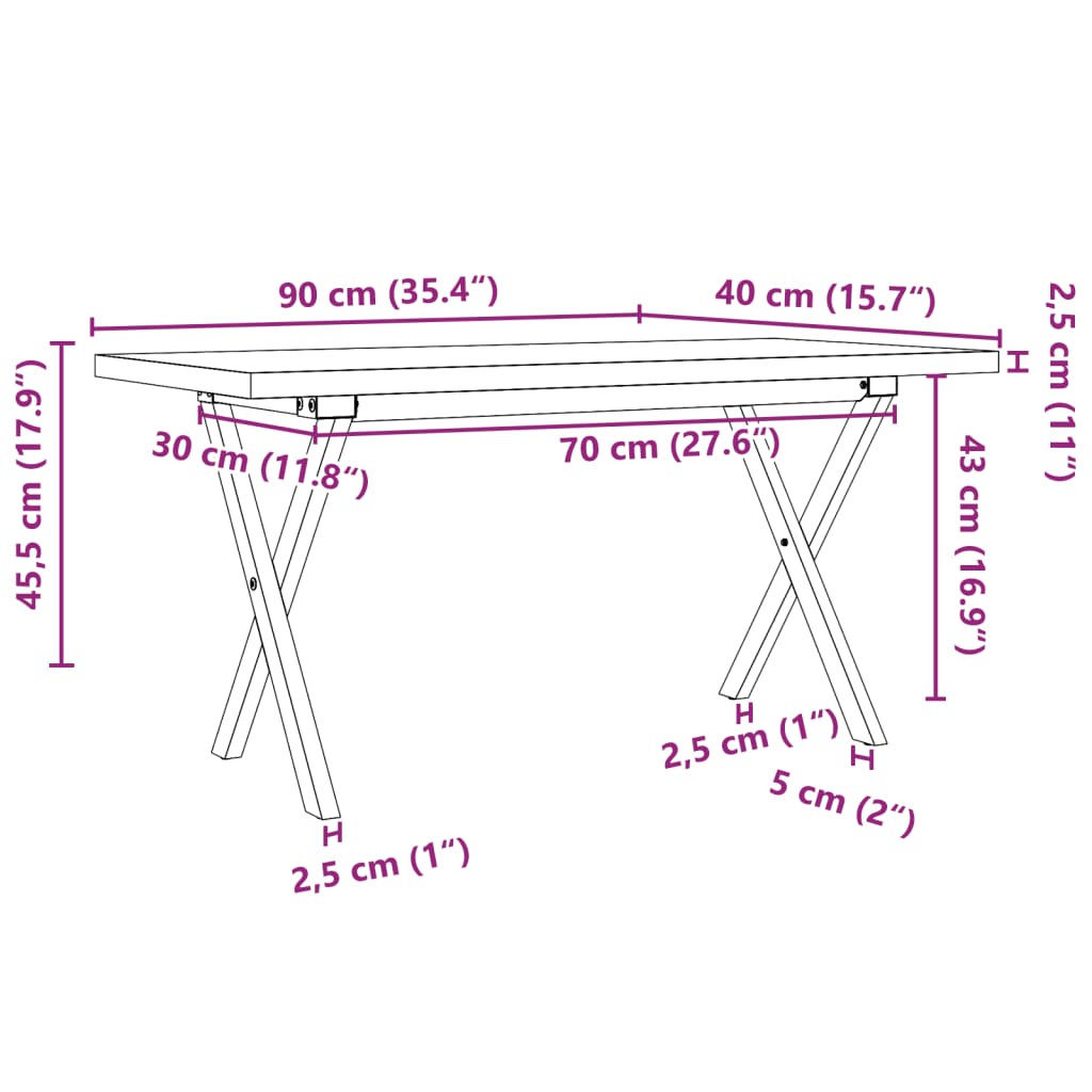 Coffee Table X-Frame 90x40x45,5 cm Solid Wood Pine and Steel