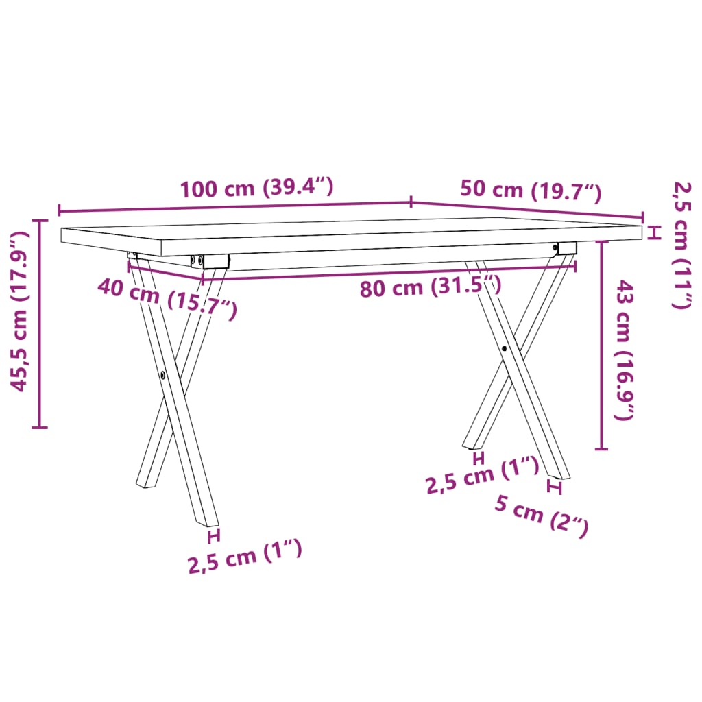 Coffee Table X-Frame 100x50x45,5 cm Solid Wood Pine and Steel
