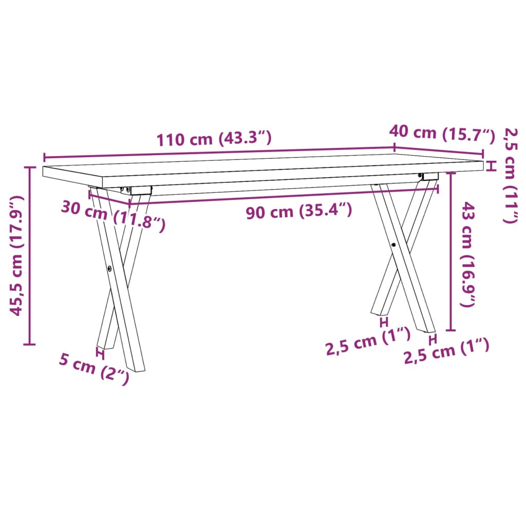 Coffee Table X-Frame 110x40x45,5 cm Solid Wood Pine and Steel