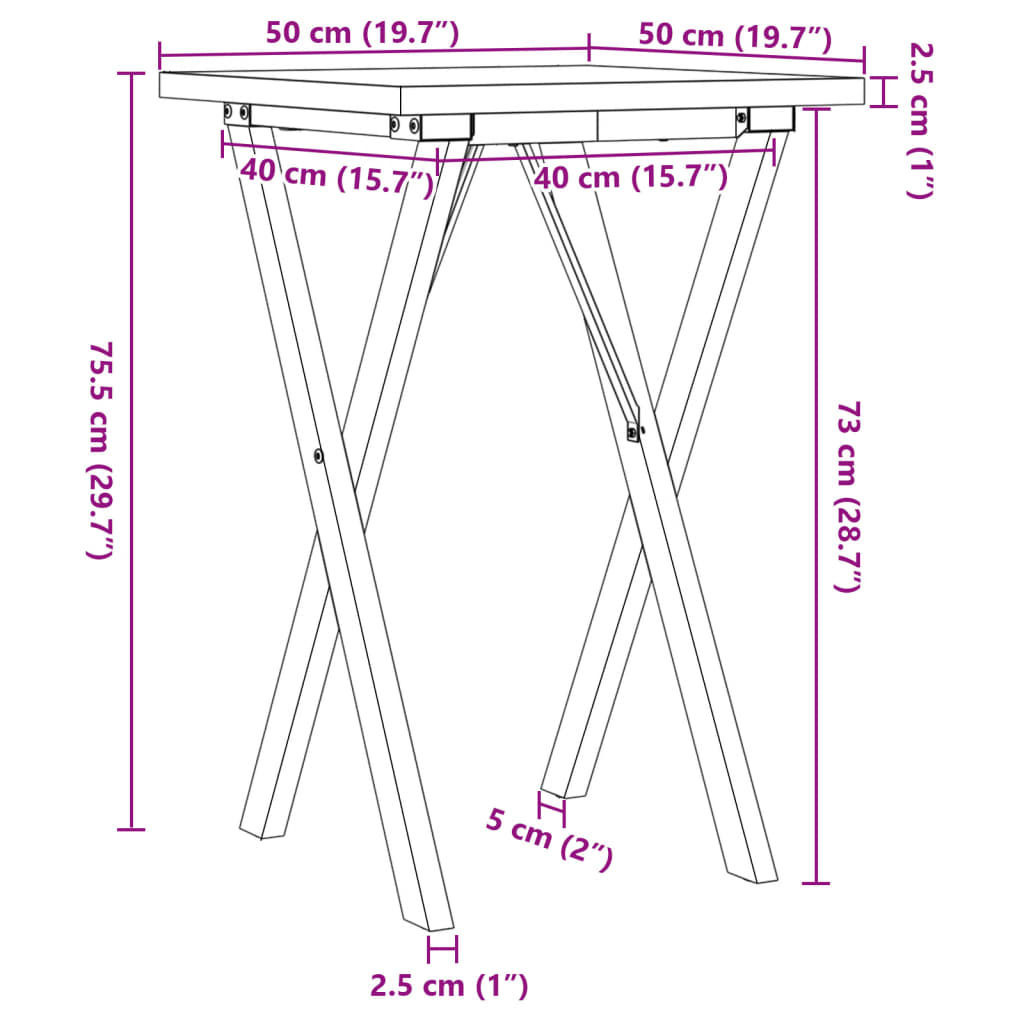Dining Table X-Frame 50x50x75,5 cm Solid Wood Pine and Steel