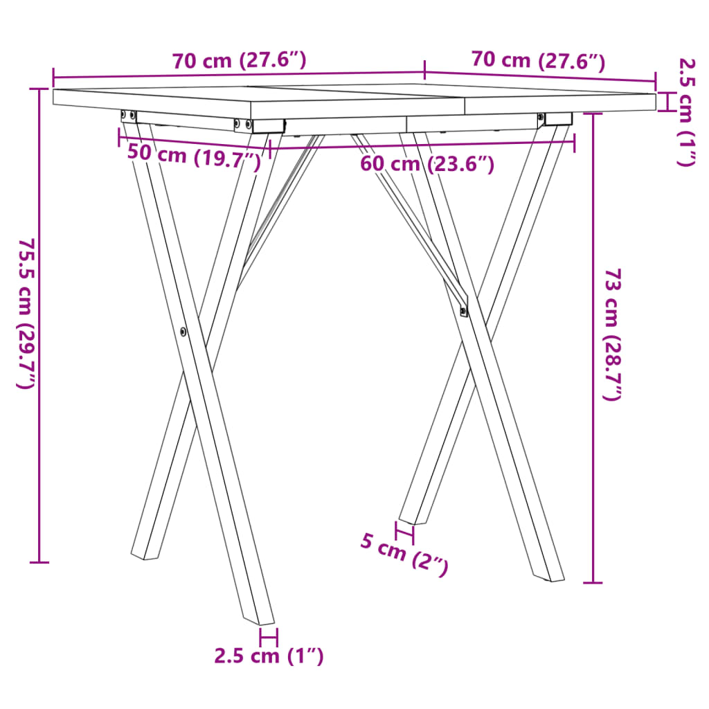 Dining Table X-Frame 70x70x75,5 cm Solid Wood Pine and Steel