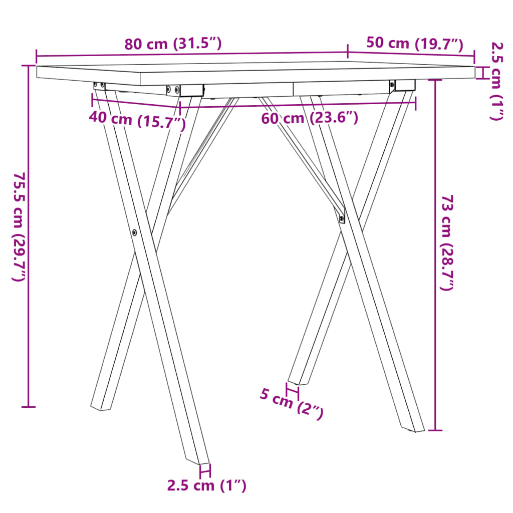 Dining Table X-Frame 80x50x75,5 cm Solid Wood Pine and Steel