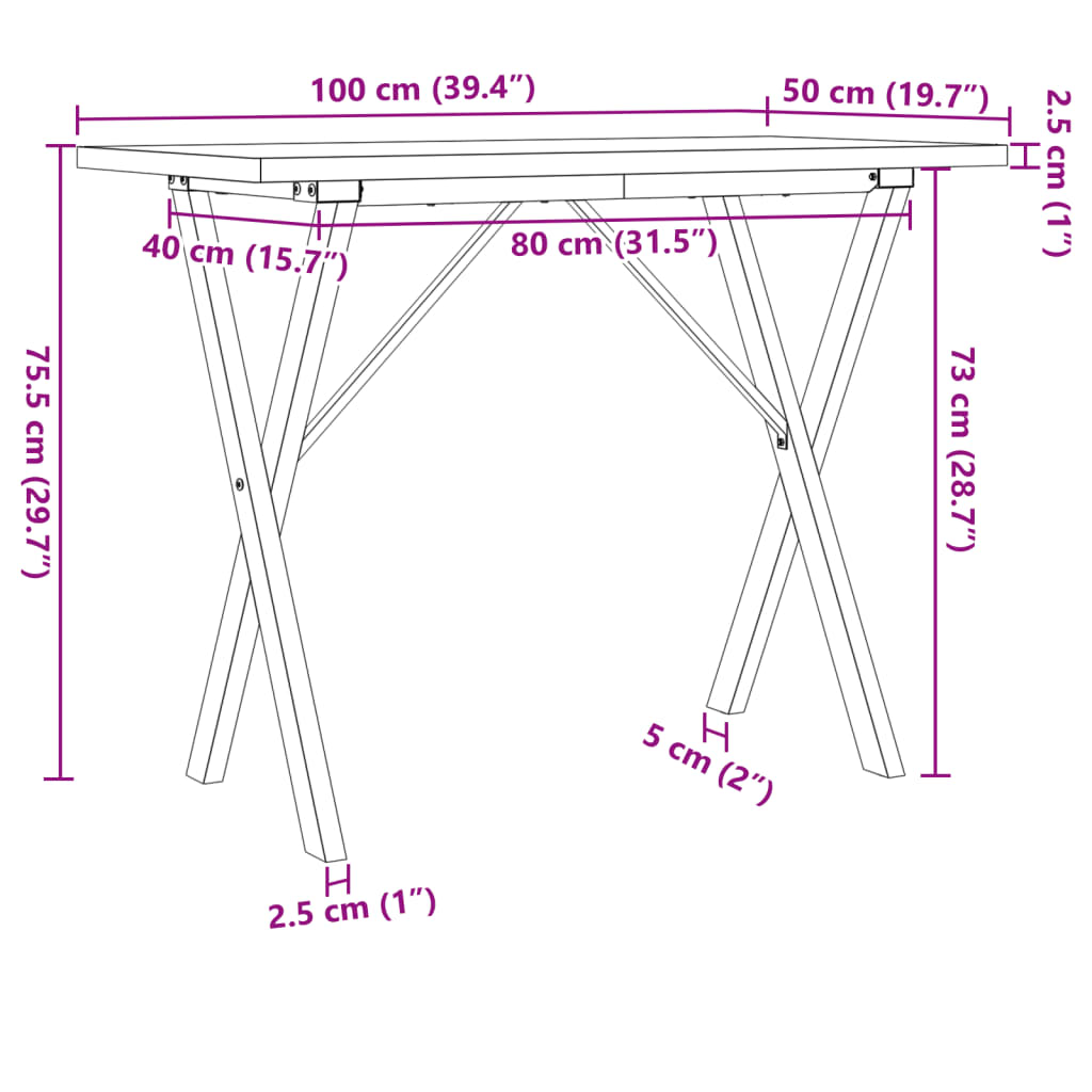 Dining Table X-Frame 100x50x75,5 cm Solid Wood Pine and Steel
