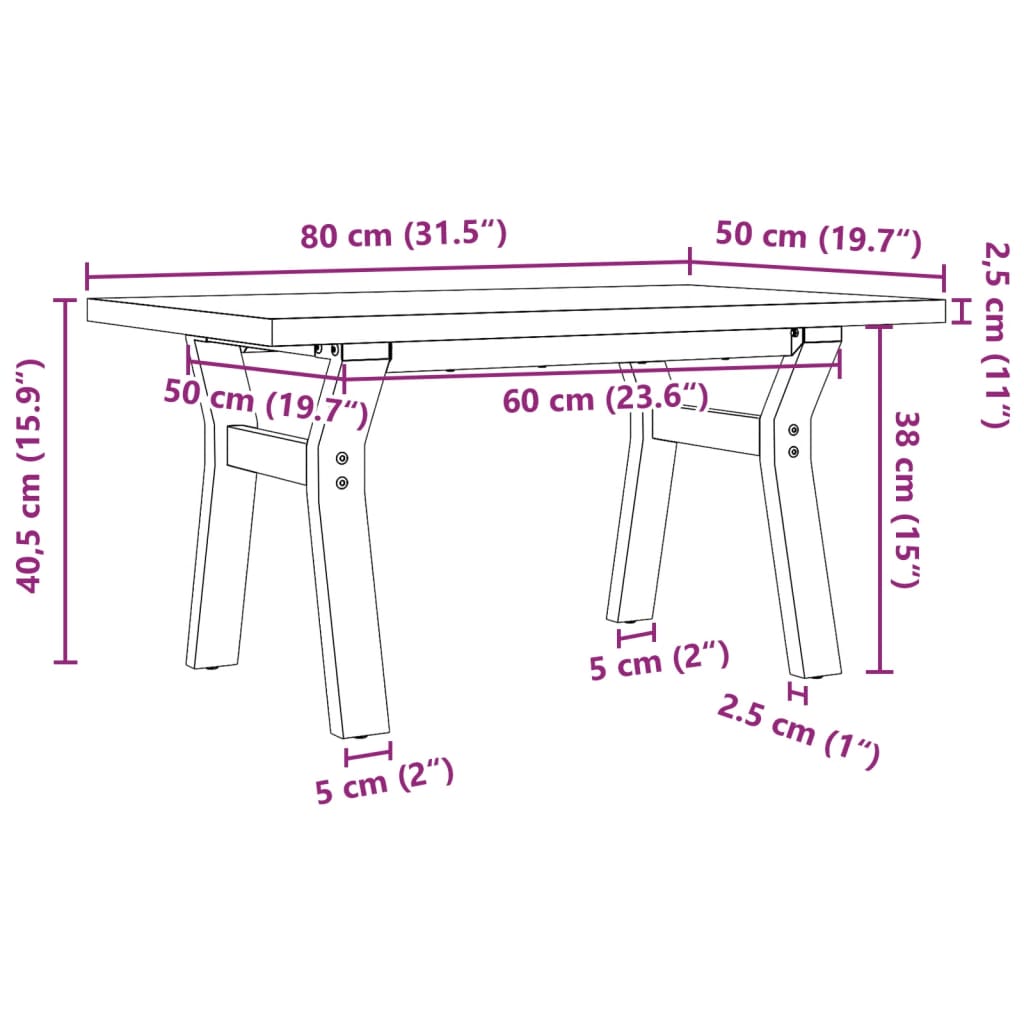 Coffee Table Y-Frame 80x50x40,5 cm Solid Wood Pine and Steel