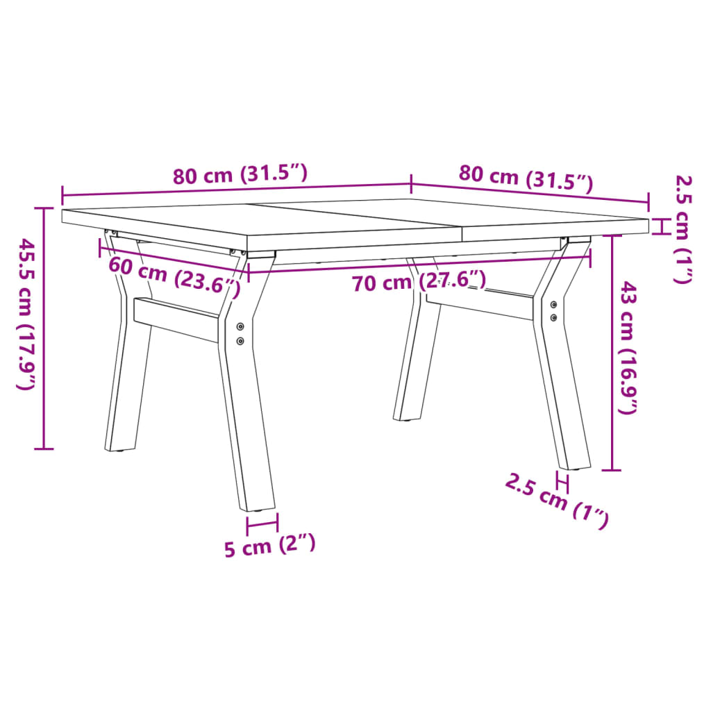 Coffee Table Y-Frame 80x80x45,5 cm Solid Wood Pine and Steel