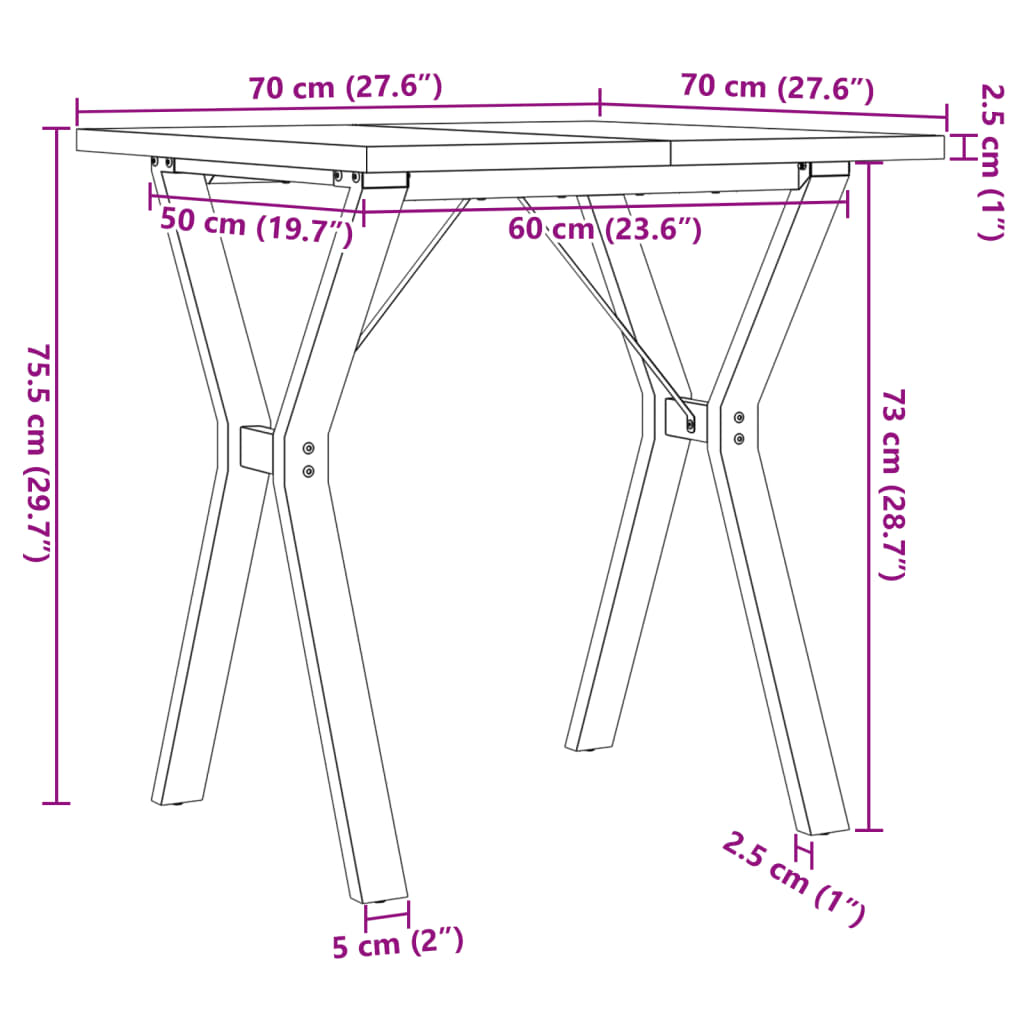Dining Table Y-Frame 70x70x75,5 cm Solid Wood Pine and Steel