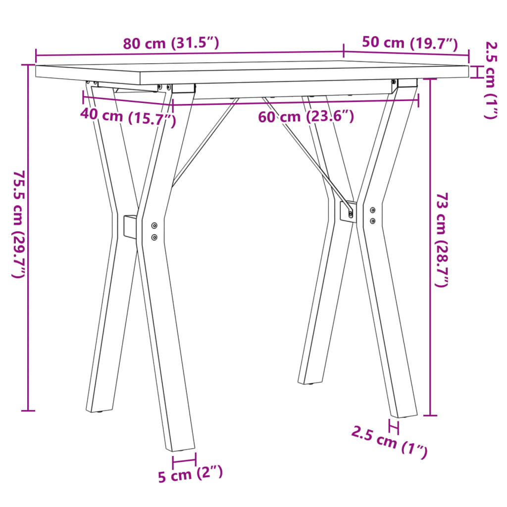 Dining Table Y-Frame 80x50x75,5 cm Solid Wood Pine and Steel