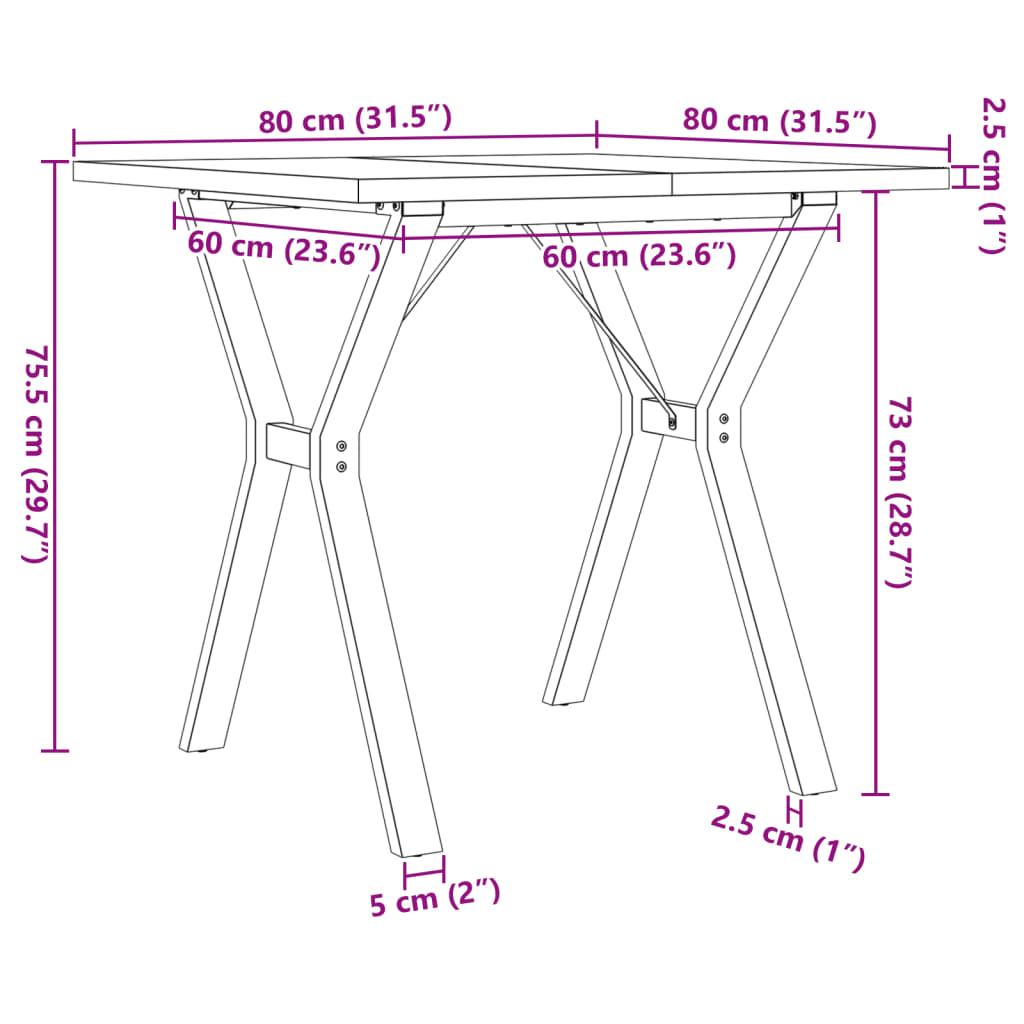 Dining Table Y-Frame 80x80x75,5 cm Solid Wood Pine and Steel