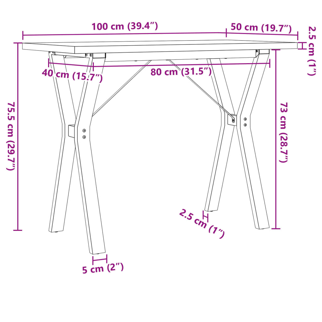 Dining Table Y-Frame 100x50x75,5 cm Solid Wood Pine and Steel